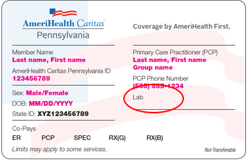 AmeriHealth Caritas Pennsylvania ID Card with no Lab
